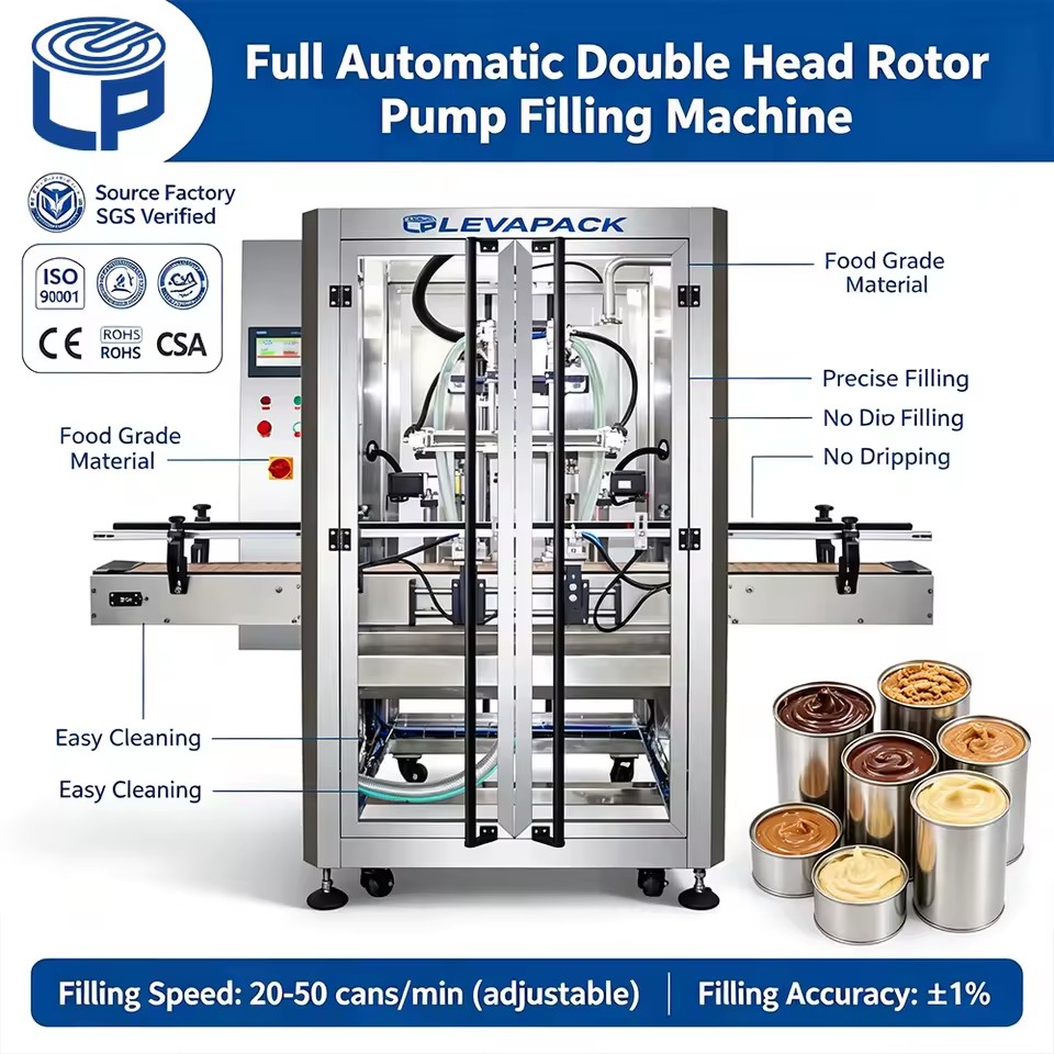 Factory Direct 20-50 Cans/min Double-head Jam Sauce Glass Jar Gear Pump Filling Machine