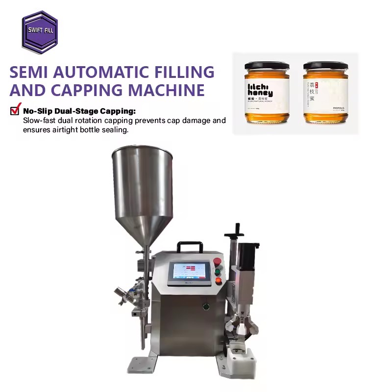 Food Grade Honey Jam Oil Glass Capping Machine Quick-Disassemble Drip-Proof Nozzle Semi-Automatic High Productivity for Kitchen