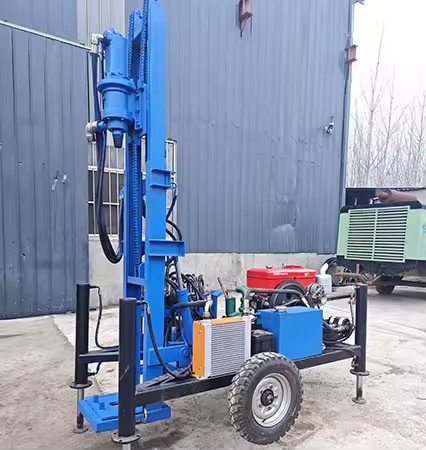 Small Hydraulic Water Well Drilling Rig, 150-meter Portable Wheeled diesel Drilling Rig Automatic Mine Drilling Rig