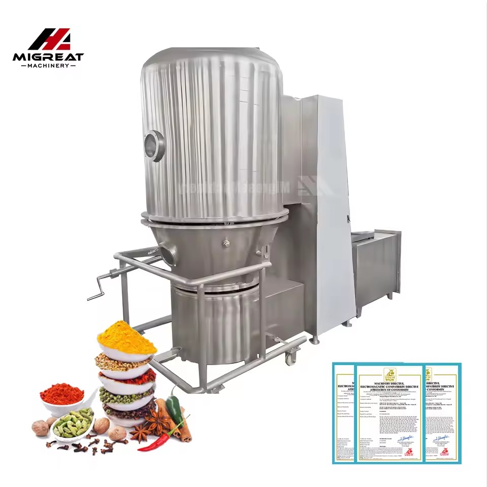 Automatic Stainless Steel Fluidized Bed Dryer with Gear for Curry Powder Chili Garlic Powder Food Processing Equipment