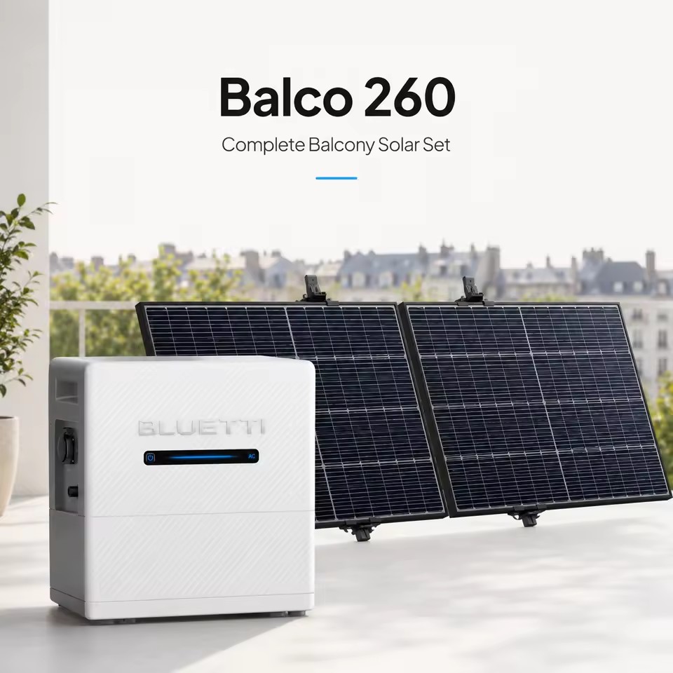 2.4kW Solar Input 4 MPPT Balcony Energy Storage System 2.56kWh LFP Battery IP65 BLUETTI Balco 260 for Home Backup
