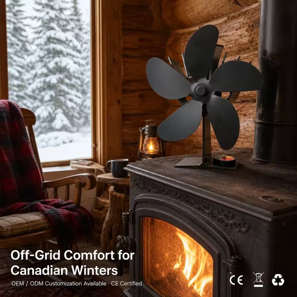 Heat Powered Stove Fan Non Electric Wood Fireplace Thermoelectric Blower Eco Silent Quiet Hot Air Circulator Room Warmer