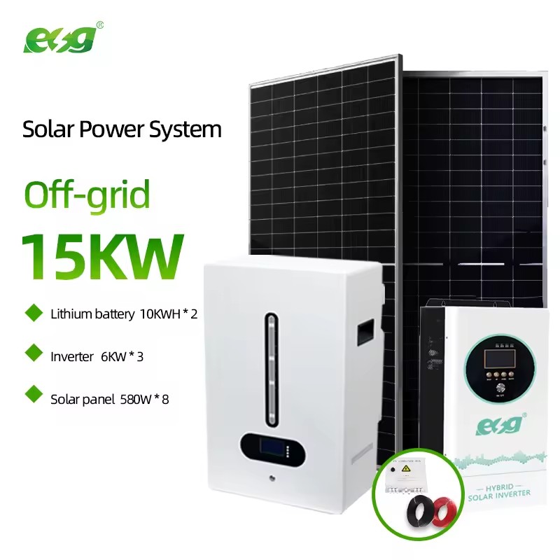 ESG 15kW Off-Grid Hybrid Solar Energy Storage System with MPPT Controller Monocrystalline Lithium Battery Inverter Kit for Home