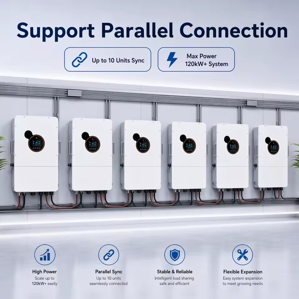 Expandable 120kW Parallel Hybrid Solar System US Split Phase 120V/240V with 16kWh Battery System Complete Kit