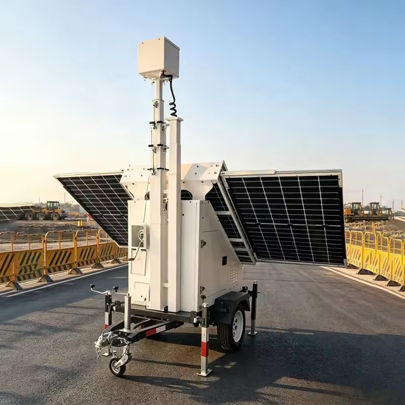 High Monitoring Solar CCTV Trailer Solar Camera Trailers with 4 Support Legs for Chemical Park Monitoring