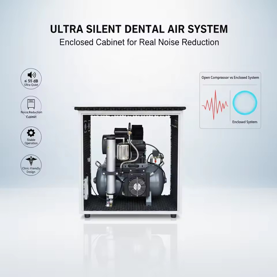 Oil-less Silent AC/DC Powered Portable Air Compressor with Condenser & Drain System for Professional Lab Laser Application
