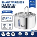 Factory Wholesale 2.2L Ultra Quiet Stainless Steel Cat Water Fountain Custom Automatic Pet Water Dispenser for Cats Dogs