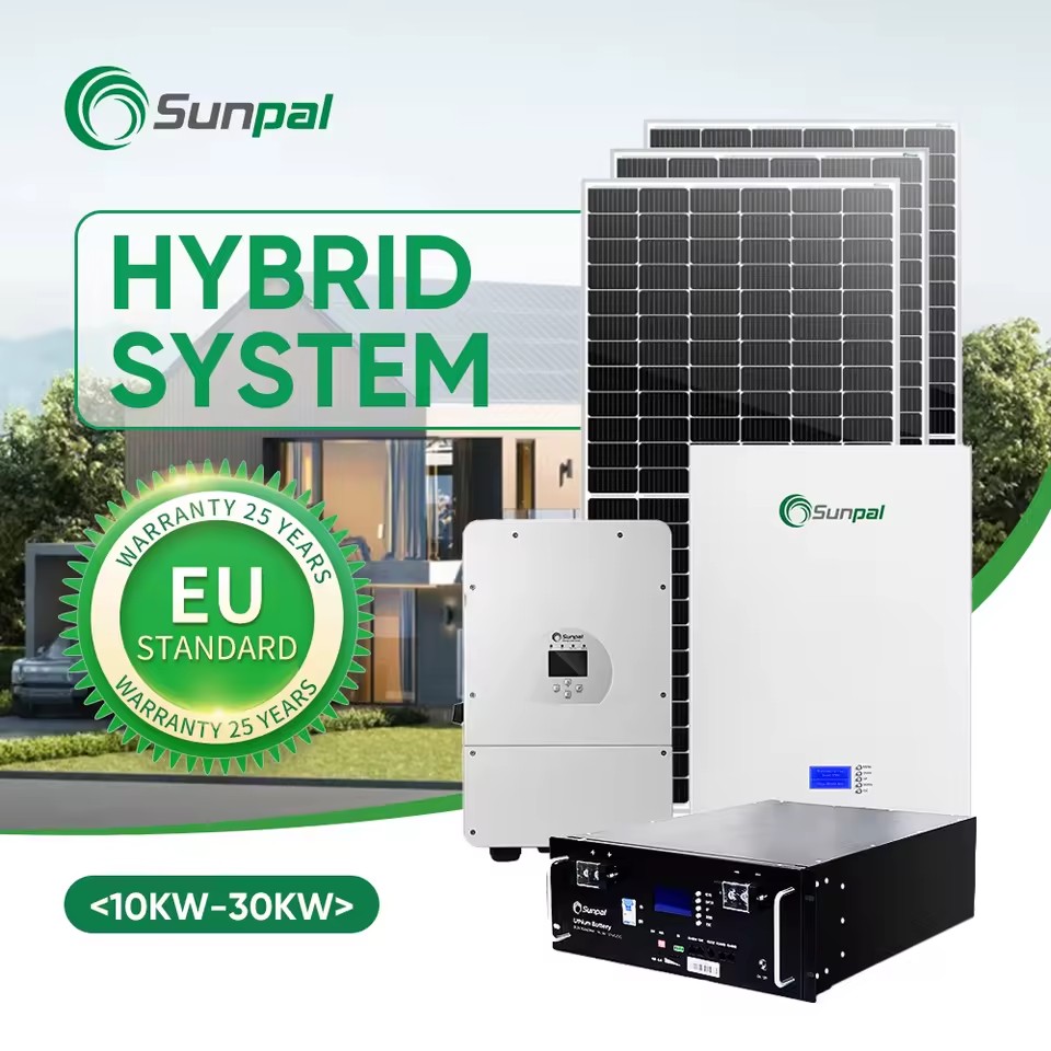 Sunpal Residential Off-grid Energy Systems 6-30KW Complete Roof Mounting Hybrid MPPT Monocrystalline Silicon Lithium Ion System