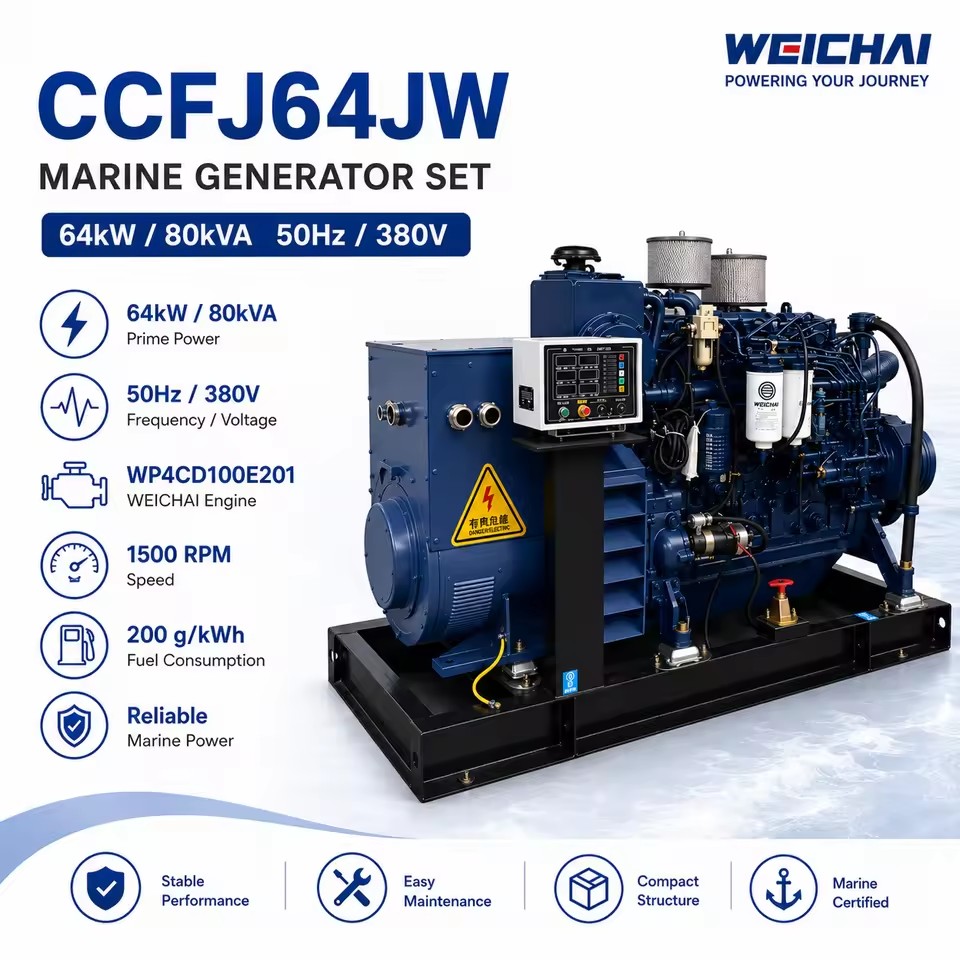 SCDC64JW 64kW Fresh Water Cooling 24V Electric Star Marine Diesel Generator Set Powered by SCDC WP4CD100E201 for Fishing Vessel