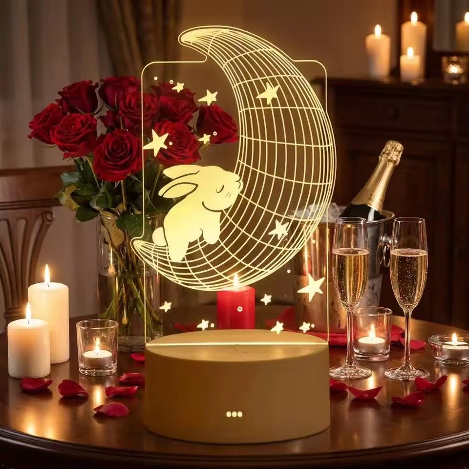 Newish DIY Custom Photo Creative 3D Illusion Moon Lamparas Children Room Acrylic Table Desk Base USB LED Christmas Night Light