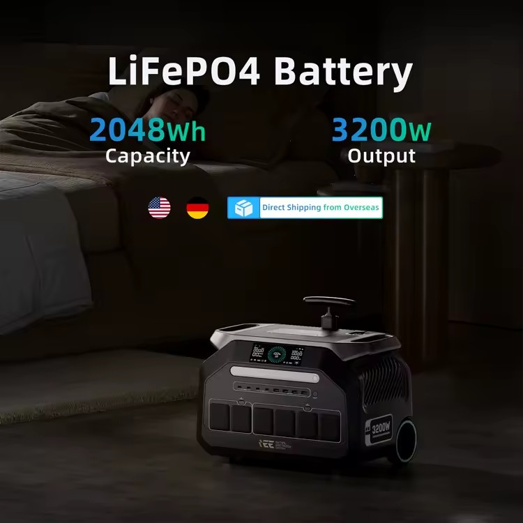 US Spot Camping Power Station Home Backup Emergency 1.5hrs Fast Charge 3200W 2048Wh Portable Lifepo4 12.8V Pure Sine Wave