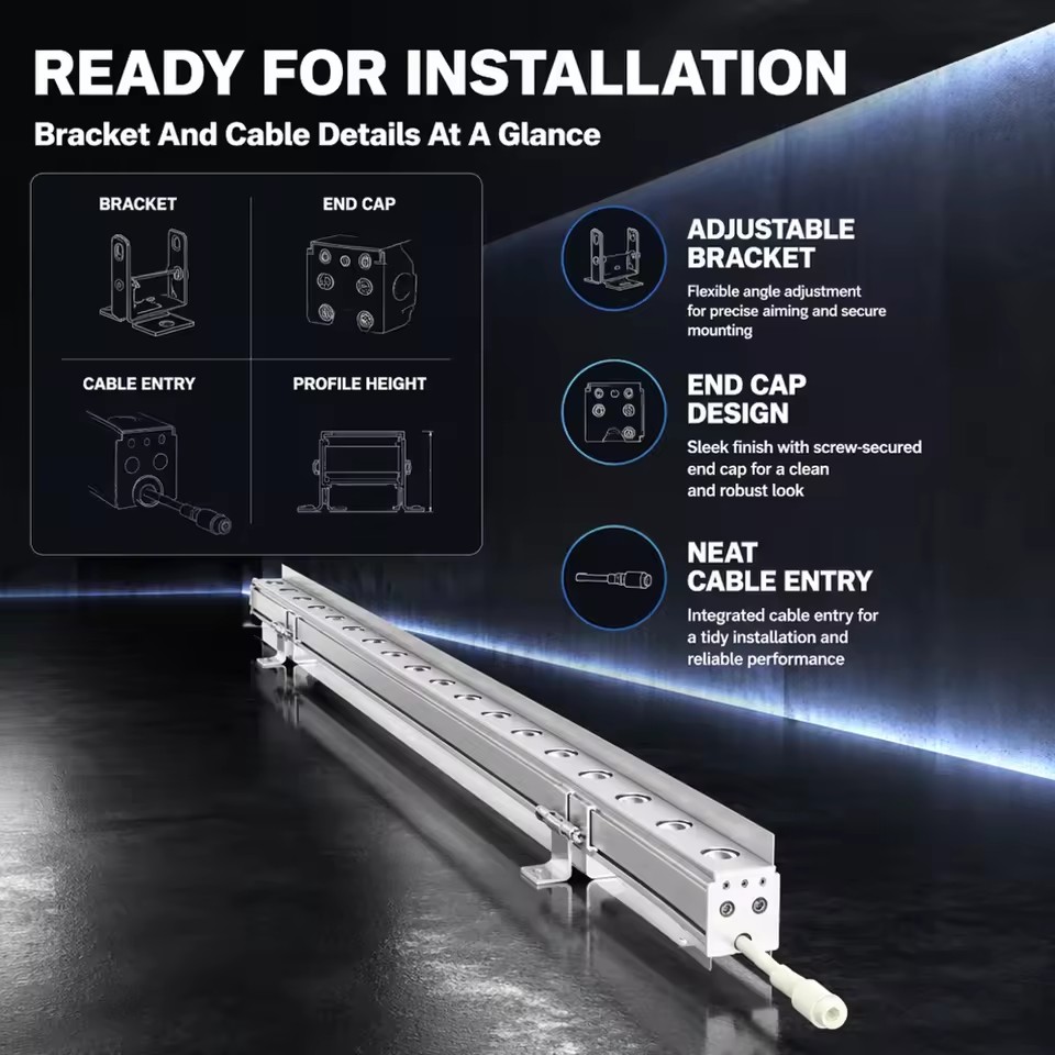 DMX RGB LED Linear Wall Washer Building Exterior Lighting System Aluminum IP67 Facade Lamp with 5-Year Warranty High Brightness