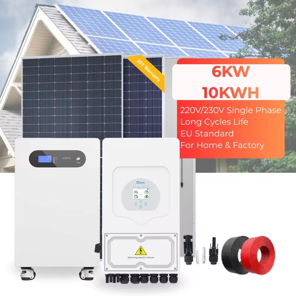 6KW Solar Power System Hybrid Single Phase Deye Inverter 10KWH LifePO4 Battery High Efficiency Solar Panel Set