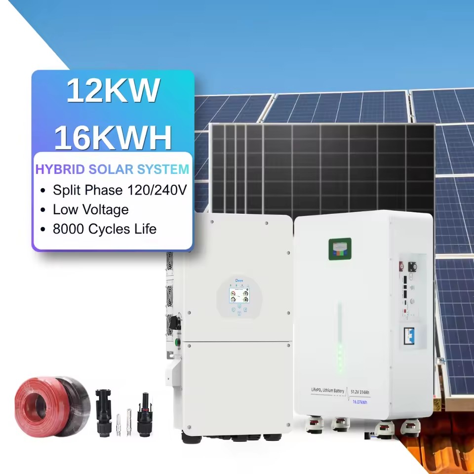12KW 16KWH Full Kit Solar System Split Phase Hybrid Deye Inverter 51.2V LifePO4 Battery Mono Panel Home Use