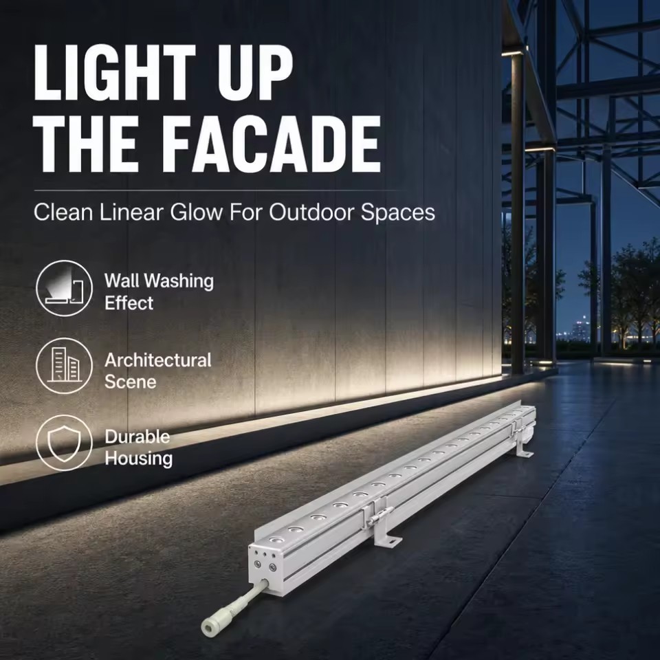 High-Power 24W IP65 RGBW LED Wall Washer Aluminum Lamp Body Linear Strip Light for Large Area Outdoor City Building Facade