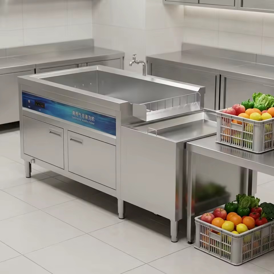 Food Washing Machine for Kitchen Vegetables and Fruits Clean Commercial Kitchen Equipment Bubble Washer with Water Recycling