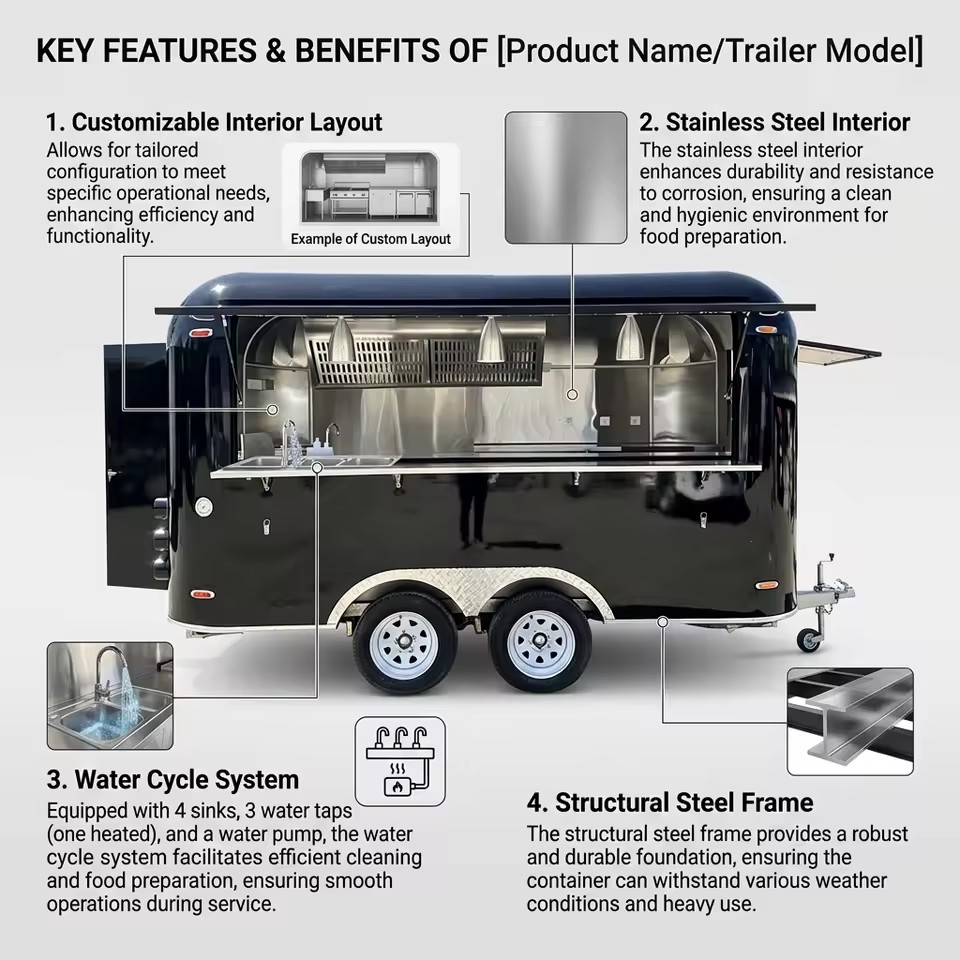 2025 Newest Stainless Steel Food Van with Multi-functional Kitchen