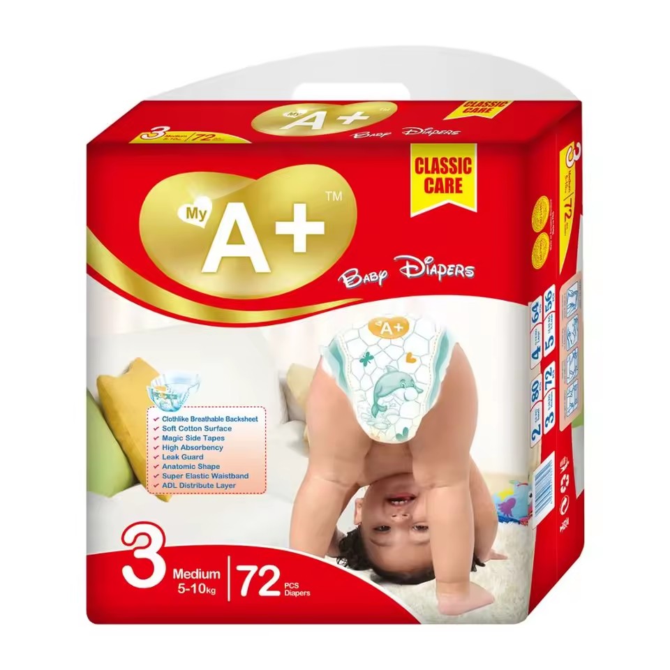 My A+ Brand Wholesale Disposable Nappies Fluff Pulp Soft Breathable Absorption 16-18 Lbs Leak Guard Baby Diapers