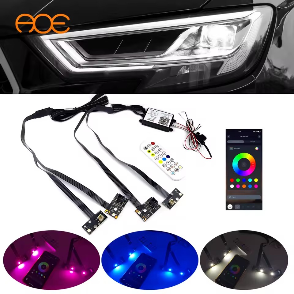 AOE Audi A3 S3 RS3 2016-2020 Matrix LED Headlight Color Changing RGBW DRL with /Wireless Remote