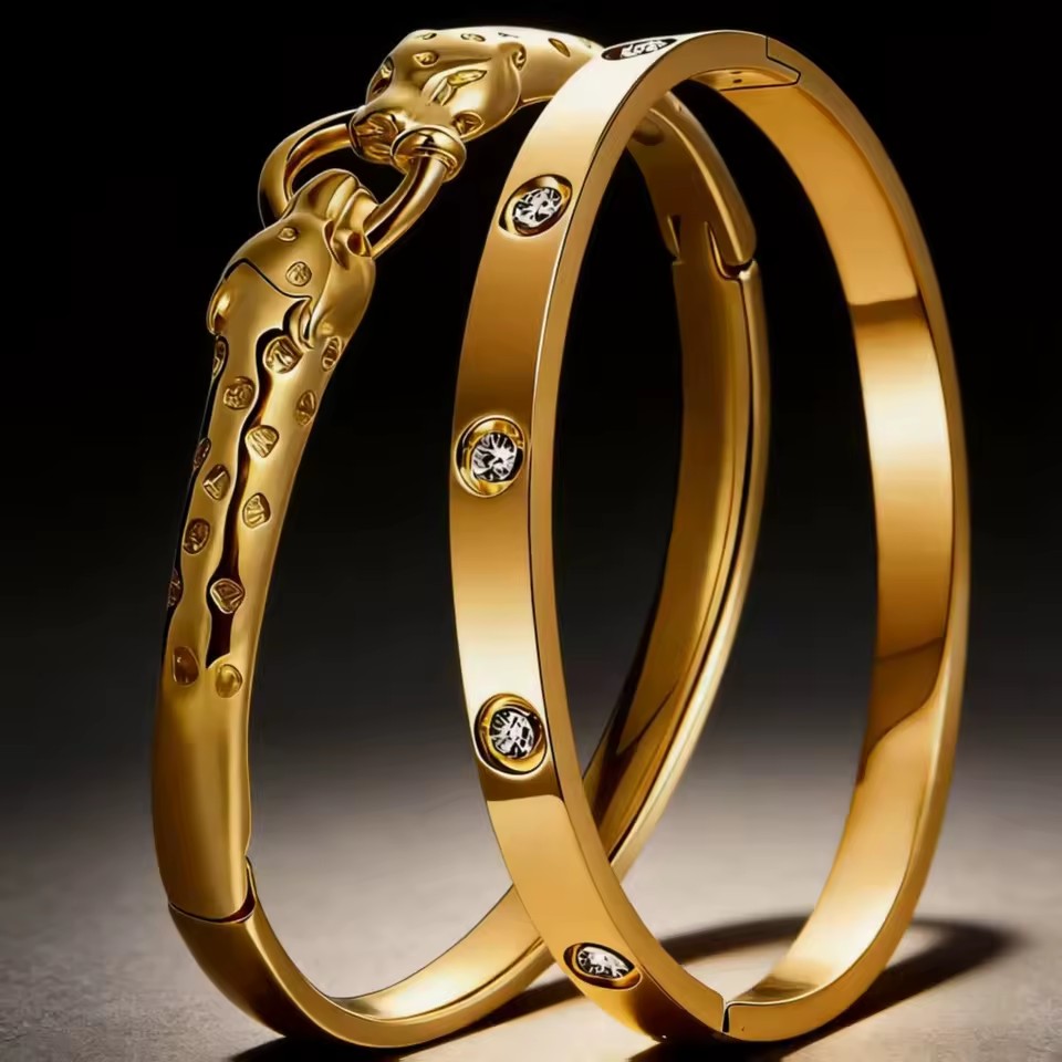 Rsoul Fine PVD Gold Plated Panther Bracelet and Animal Head Hand Jewelry for Women Summer Beach Bangle for Party Wedding