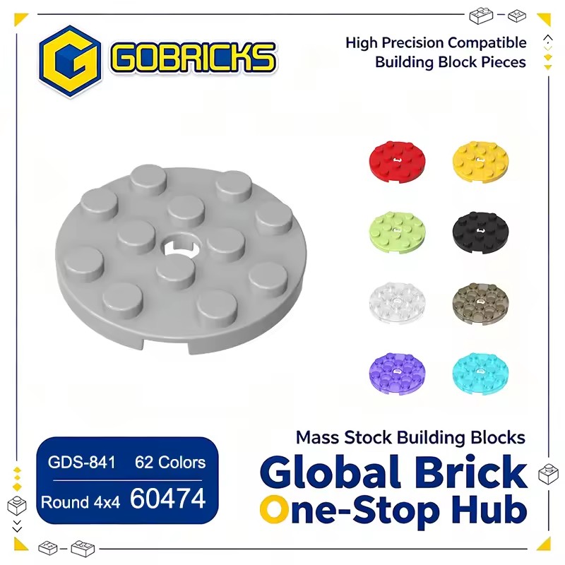 Gobricks Building Blocks Factory GDS-841 Wholesale Building Block LDD 60474 Plate Round 4x4 with Pin Hole Building Block