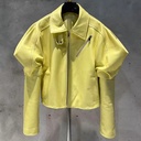 Stand Collar Women's Puff Sleeve Leather Jacket Genuine Leather Outerwear Stylish Genuine Leather Jacket