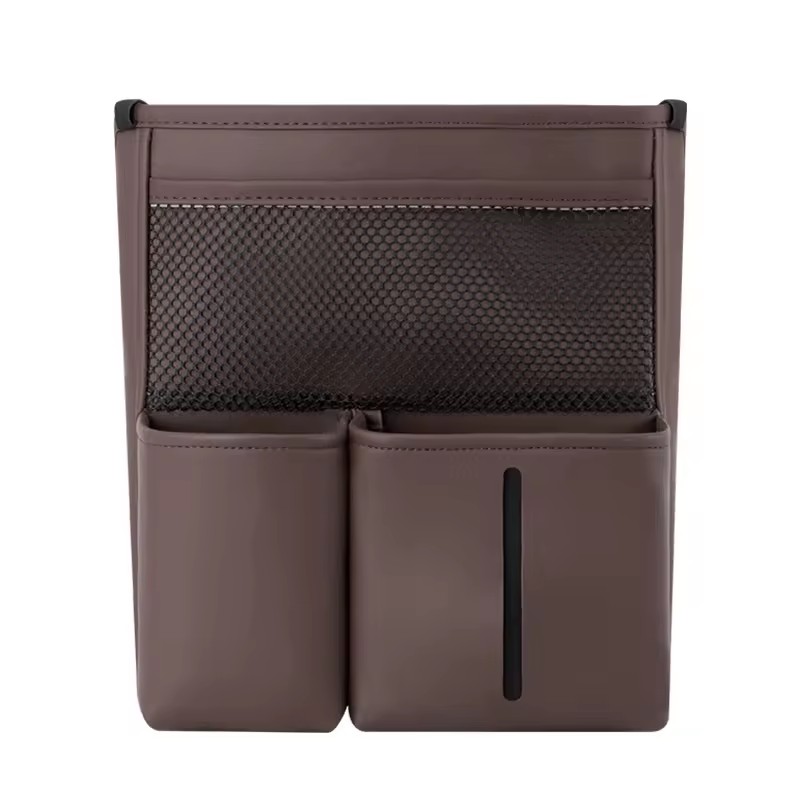 Luxury Car Organizer Middle Seat & Central Console Storage Bag with Trash Can Tissue Box PVC Leather Net Pocket