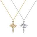 18K Gold Plated Zircon Cross Pendant Necklace with Link Chain Trendy Stainless Steel for Unisex