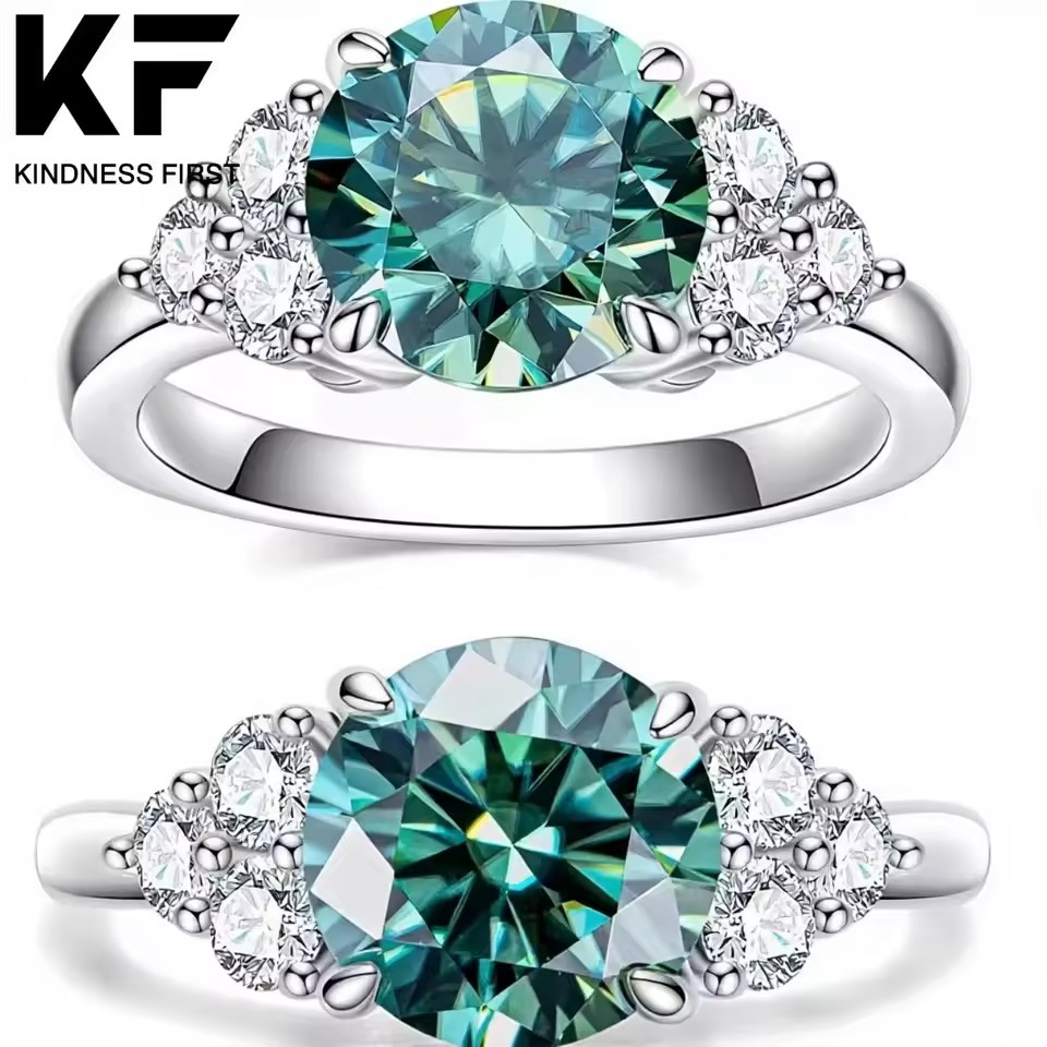 925 Silver Blue Green Moissanite Engagement Ring Women VVS D-color Certified Anniversary Wedding Cluster