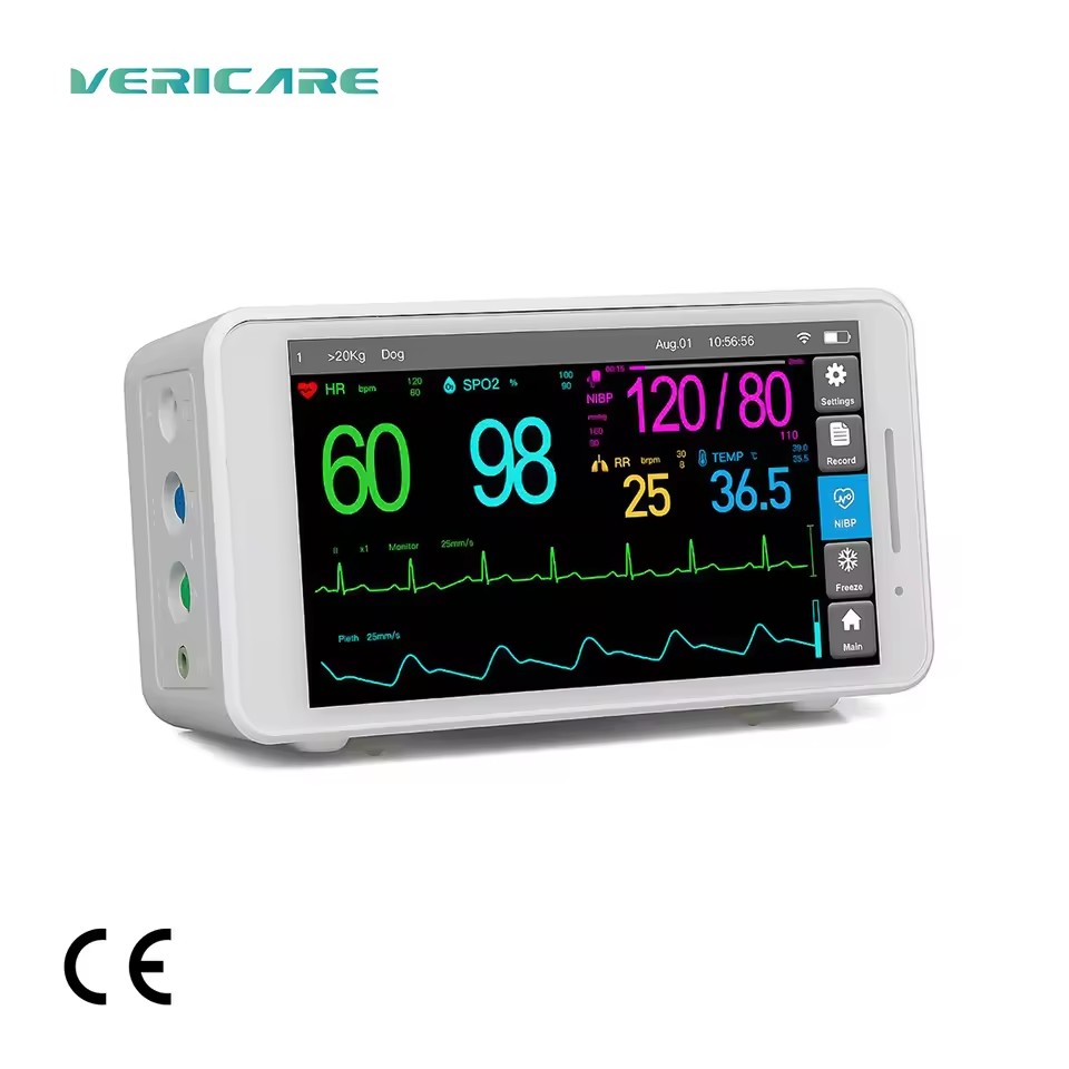 Vericare Compact Veterinary Vital Sign Monitor 5.5 Inch Touchscreen TEMP SPO2 NIBP ECG PR for Animal Clinic Surgery ICU