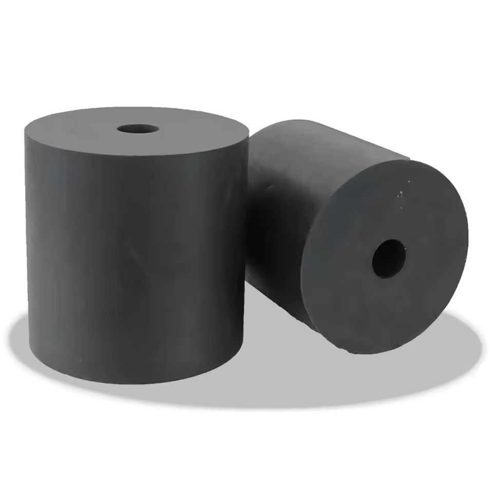 Black Cylindrical Rubber Shock Absorber With Central Hole Natural Rubber Buffer Spring for Vibrating Equipment