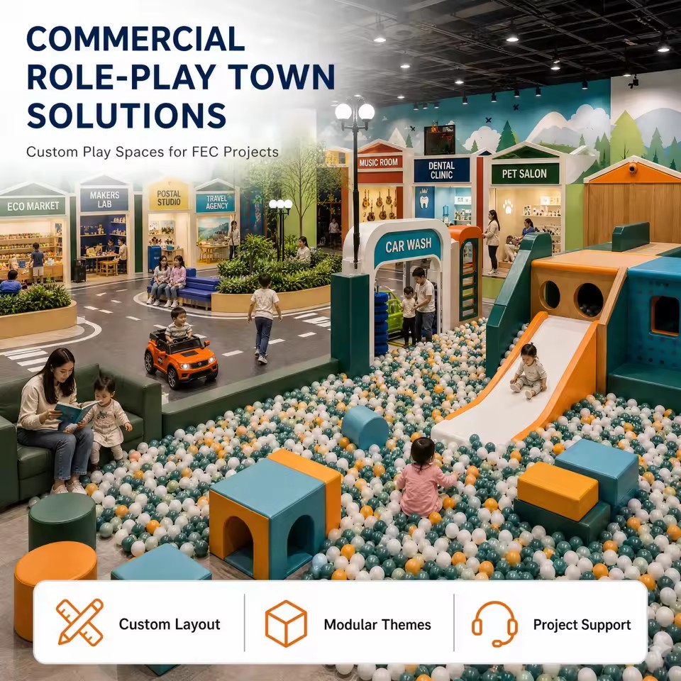 Indoor Soft Playground Eco Market Makers Lab Ball Pit Slide REACH Compliant Enclosed Family Activity Zone