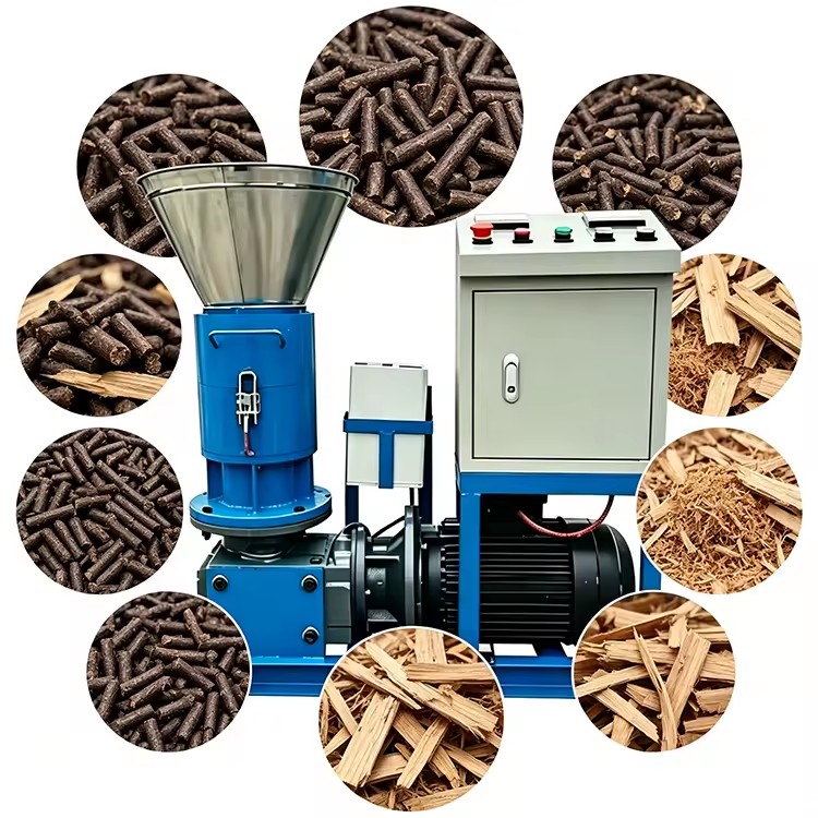 15KW Flat Die Wood Sawdust Pellet Biomass Mill with Bearing 150-250kg/h Output 380V CE Certified