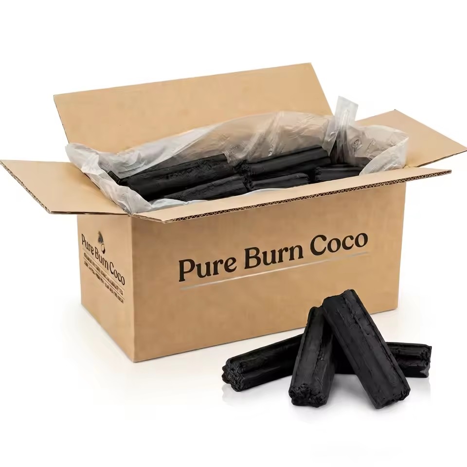 High Density Coconut Shell Hexagonal Charcoal Briquettes Low Ash Clean Burning BBQ Fuel Export Quality