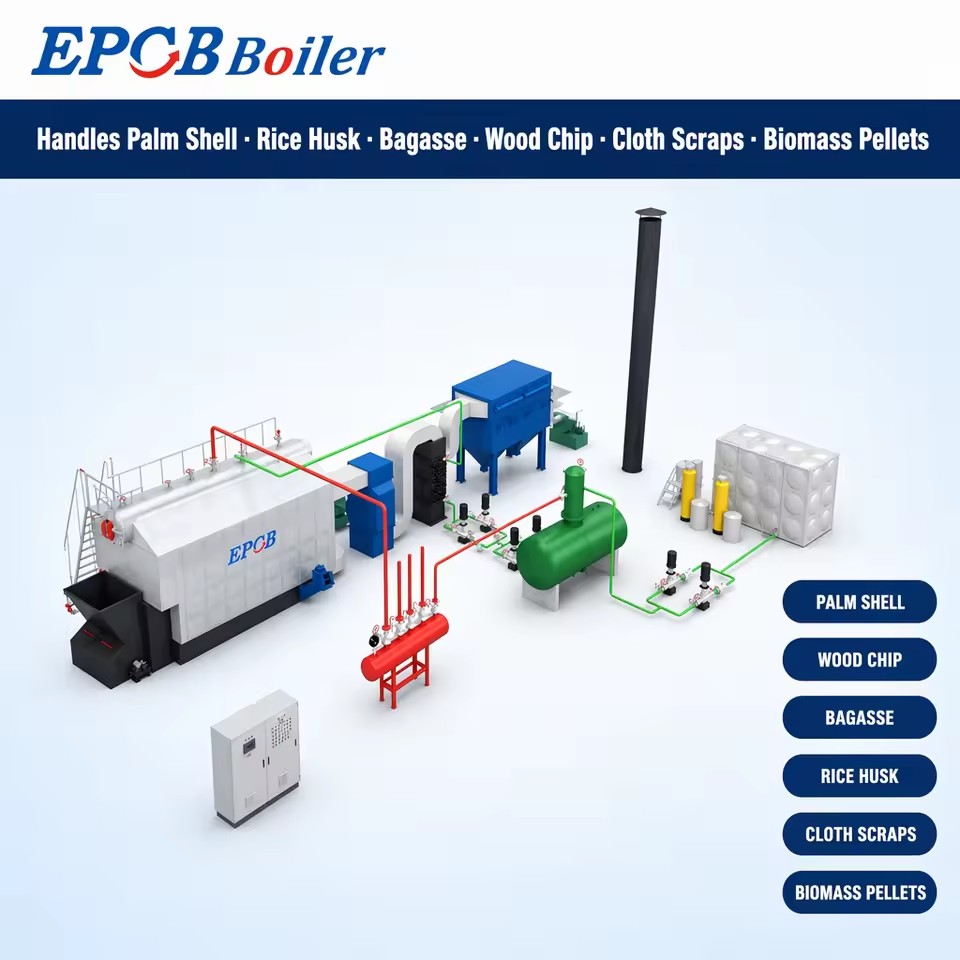 Industrial Automatic Reciprocating Grate Biomass Fired Steam Boiler 2-40T/H Wood Pellet Rice Husk Palm Shell Fuel