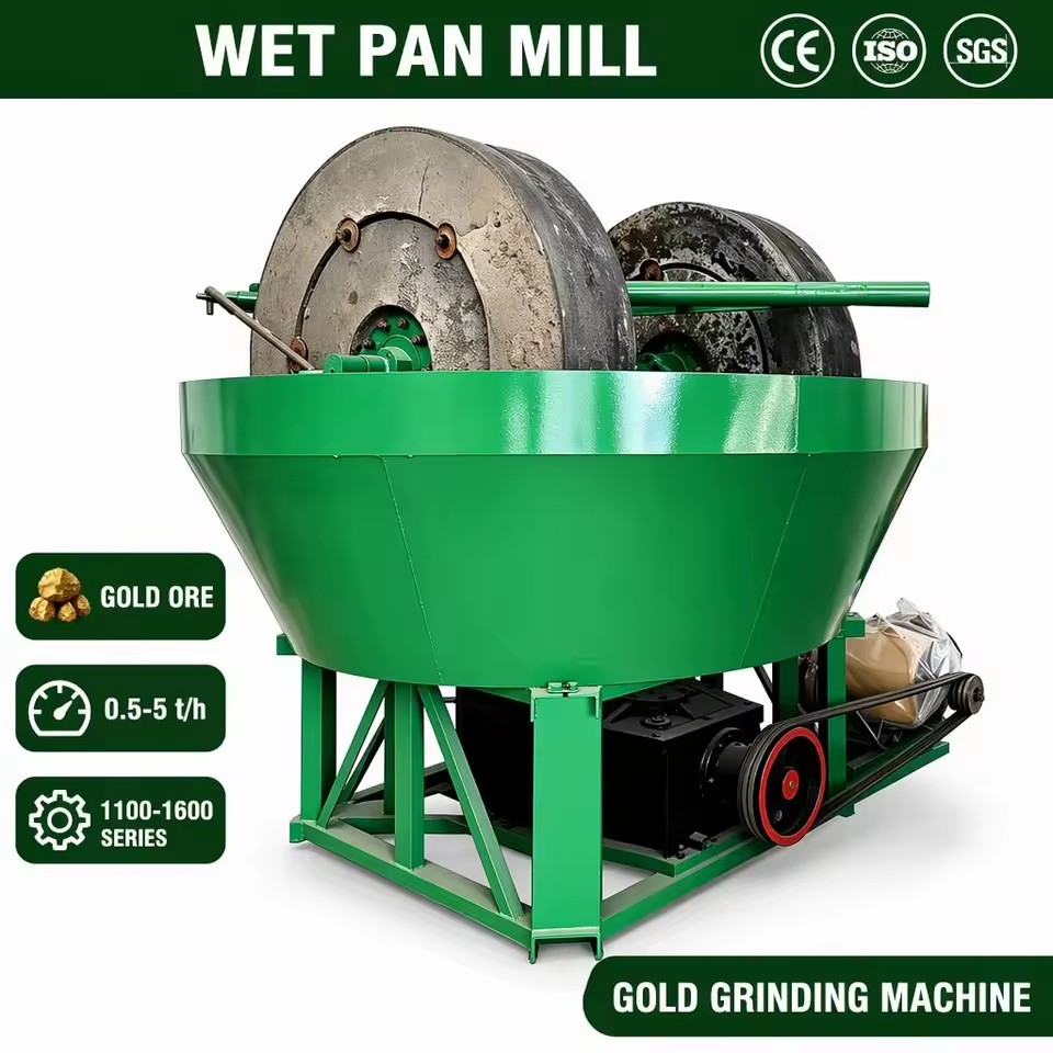 Wet Pan Mill 1200 Gold Grinding Machine Diesel Engine Powered No Electricity Needed for Africa Remote Mining Gold Field