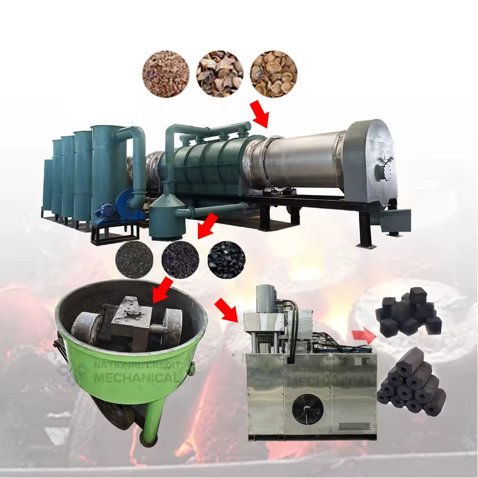 Full Set Bio Charcoal Making Machine From Sugarcane Dust Olive Pomace to Bbq Charcoal Briquette Machines
