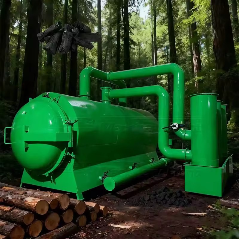 Pollution-Free Horizontal Wood Log Bamboo Biochar Making Machine Charcoal Carbonization Furnace for Home Cooking BBQ Motor