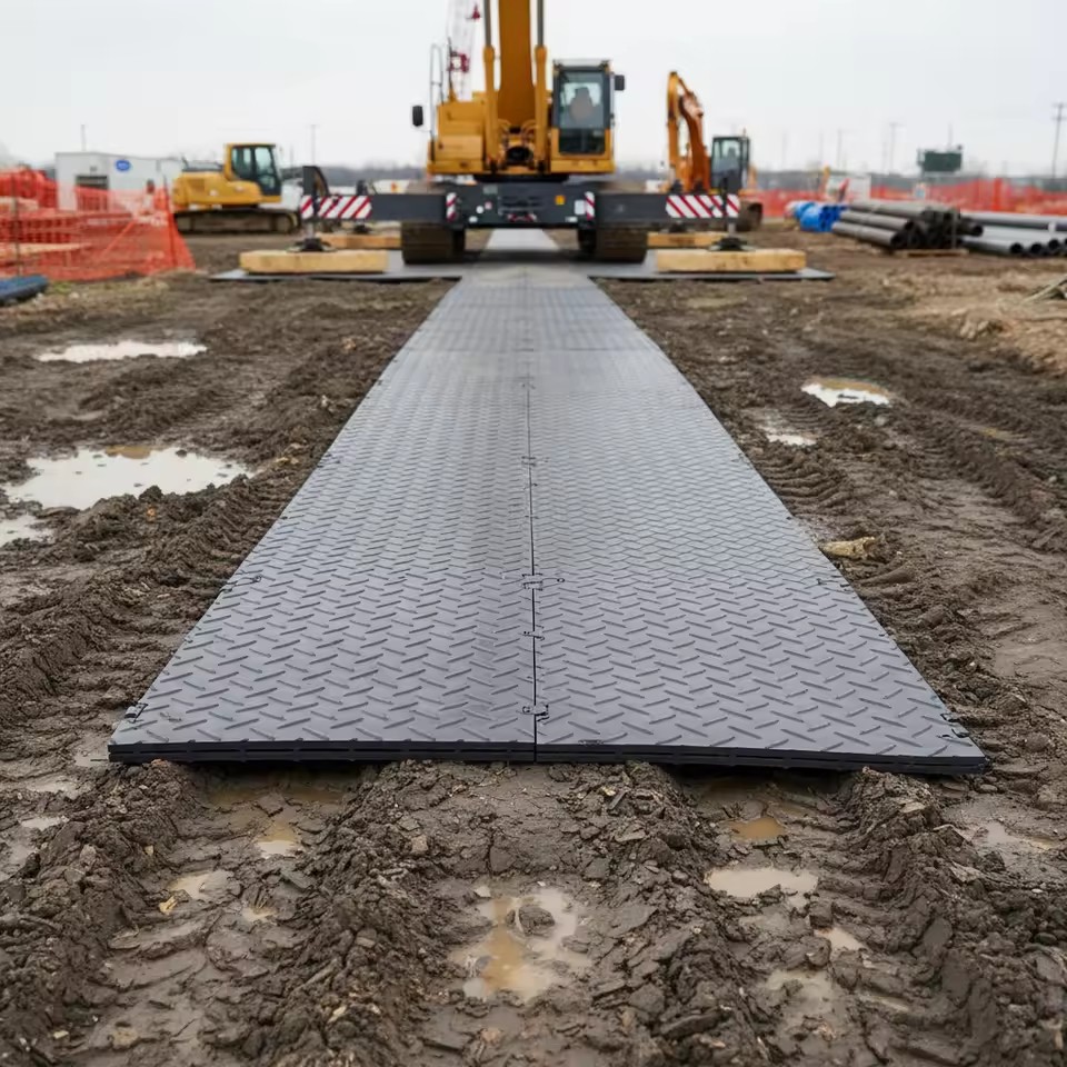 Temporary Construction Heavy Duty PE Road Mat Ground Protection Mats with Cutting Service 2000x4000mm 12.7mm Thick