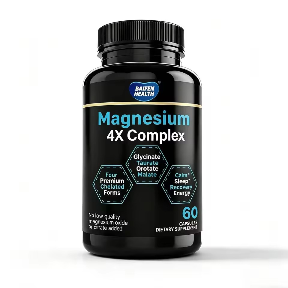 OEM/ODM Magnesium 4X Complex Capsules Magnesium Glycinate Malate Sleep Energy-Healthcare Supplements
