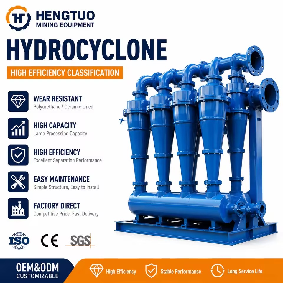 HENGTUO Mining Hydrocyclone Separator PU Ceramic Lined Hydro Cyclone for Mineral Processing Classification Equipment