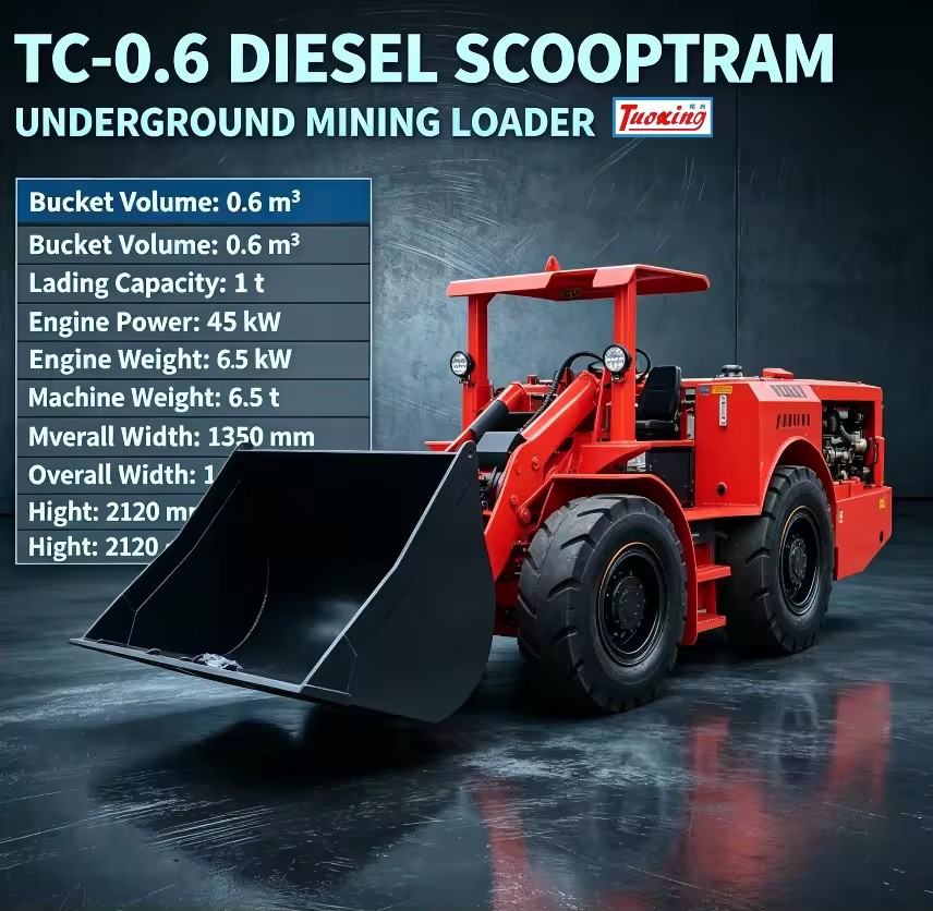 Tuoxing TC-0.6 Underground Scooptram Mining Equipment 0.5m Bucket 1.2t Rated Load Fully Hydraulic System for Gold Ore Haulage