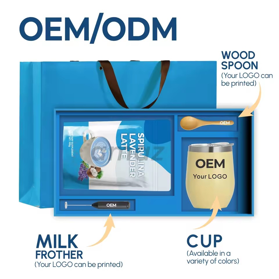 OEM Free Samples Bag Milk Tea Latte Supplement Instant Blue Spirulina Lavender Herbal Extract Latte Lavender Powder