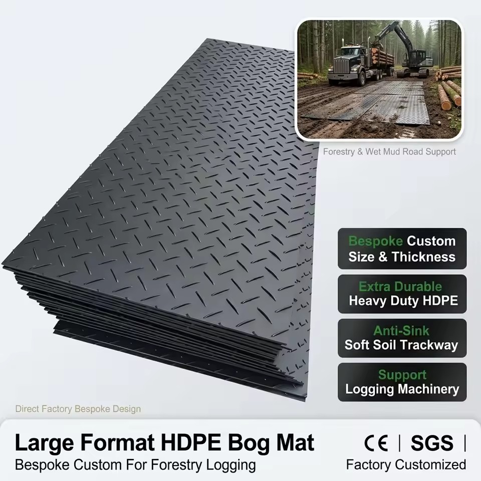 Bespoke Design Large Format Durable HDPE Bog Mat for Forestry Logging Machinery Soft Soil Trackway Support