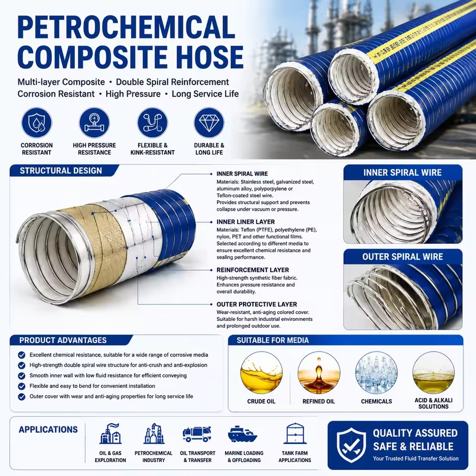 High Flexibility Multi-layer Composite Hose PTFE Lined Composite Hose for Petroleum Industry Fuel Solvent Delivery