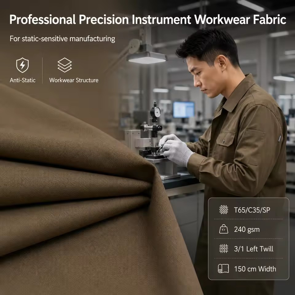 Precision Instrument Workwear Fabric, T65/C35/SP Anti-Static Woven Textile for Professional Industrial Uniform Production