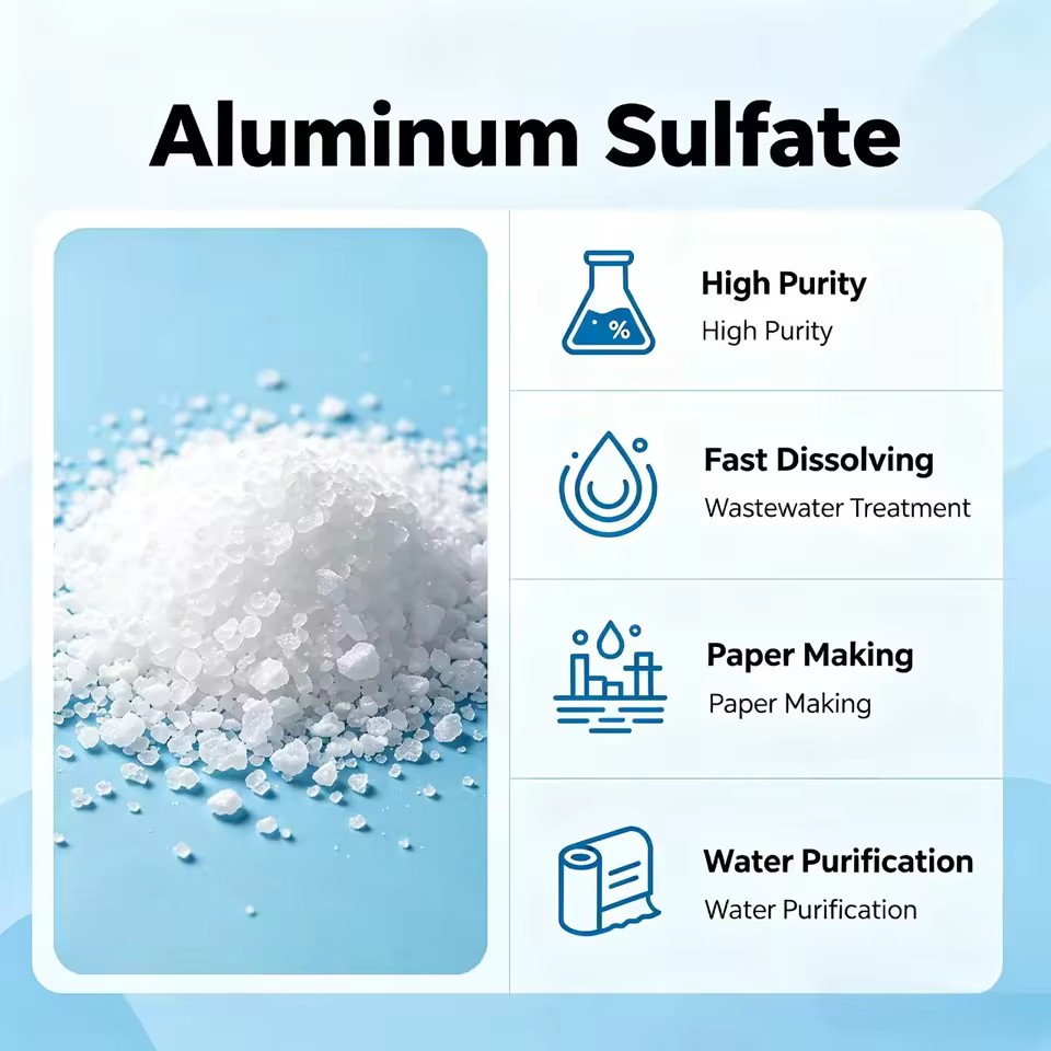 Chemical Auxiliary Agent 50 kg Granular Aluminium Sulphate Water Clarification for Swimming Pools