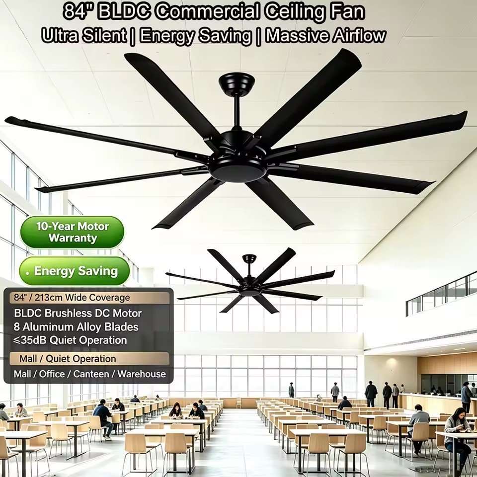 84 Inch HVLS Industrial Ceiling Fan, DC BLDC Motor, Ultra Silent, Energy Saving, 8 Blade for Warehouse, Gym, Mall