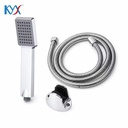 Square White Shower Head with Reinforced Hose and Metal Holder for Bathroom Hand Shower Replacement Kit