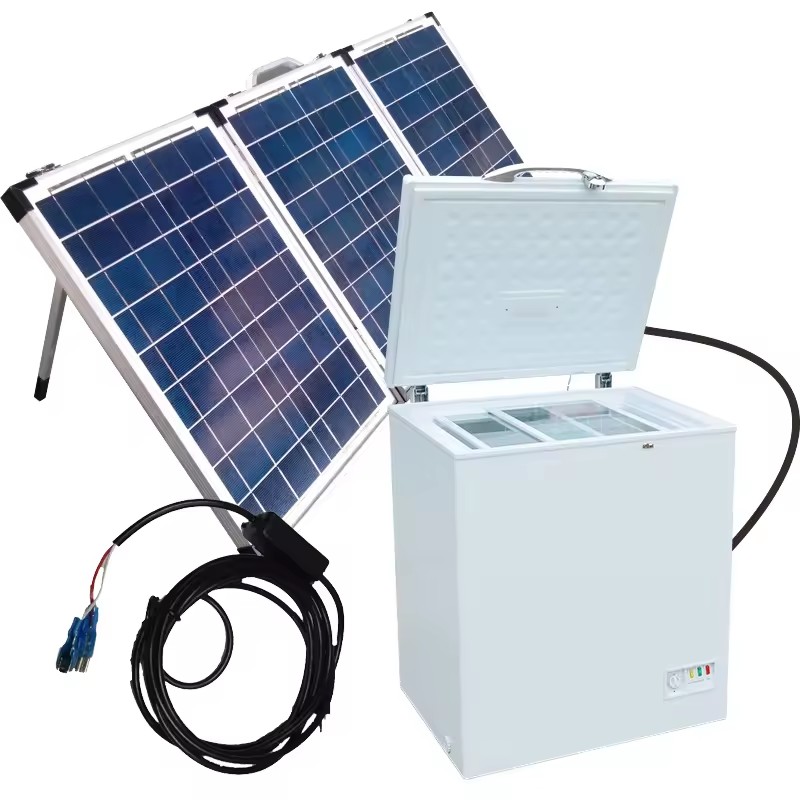 Solar Powered Chest Freezer Off Grid Deep Freezer with Solar Panels Battery for Farm Fishing Camping